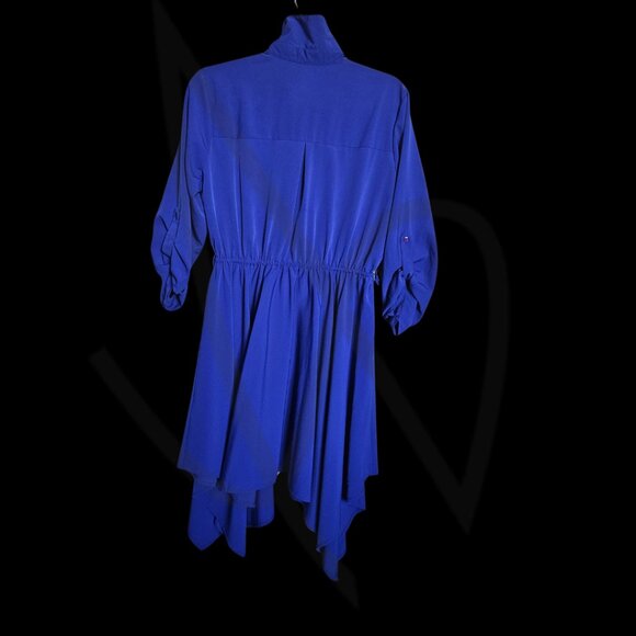 Cobalt Blue Button-Up Midi Dress with Handkerchief Hem L - Picture 2 of 4